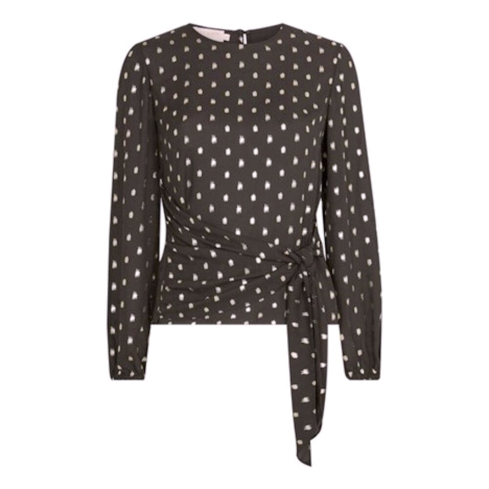 EUC [Ted Baker] Naiomy Black/Silver Flecked Wrap Printed Blouse Top Womens Sz 2 - Picture 2 of 11